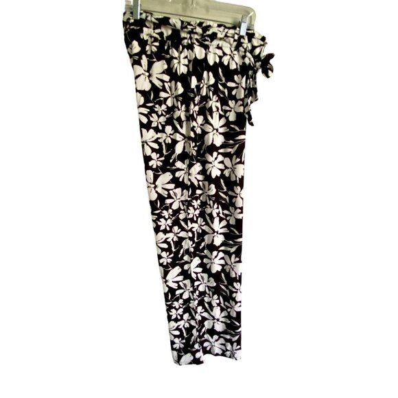 Purple & More Black White Floral Print Wide Leg Pants Pockets Women's Medium NEW - Picture 2 of 7